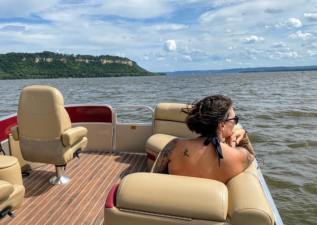 Boatin past some Wisconsin bluffs