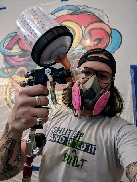 After letting the alkyd ("oil") base stain dry for a few days, I tried my hand at spraying on a few layers of top coat... and now I want a larger air compressor.