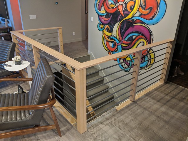 For the top of the banister, I ripped and planed down some 6" boards and then cut the miters and scribes at the wall.