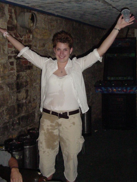 Someone knocked Steph's drink all over hr.