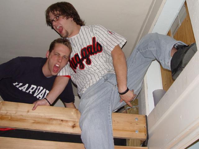 Me climbing into Matt's loft