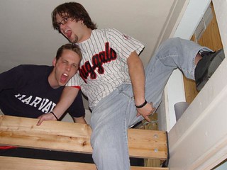 Me climbing into Matt's loft