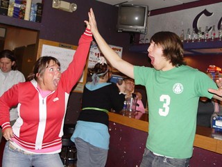 Kari high-fiving John.  wait...