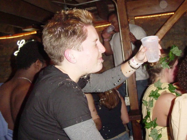 Some how I captured someone's beer flying at Steph's face