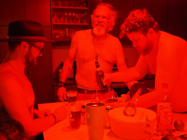 Red lights on. Shirts off.