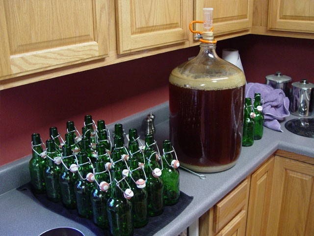 The Grolsch bottles and beer after 1 week 5 days and 9 hours