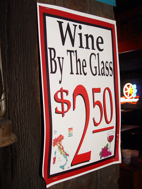 Wine by the glass $2.50