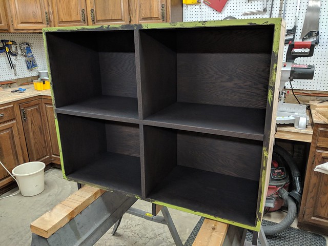 Boxes stained up! This dark, alkyd stain is really a pain in the ass to work with on pre-assembled pieces.