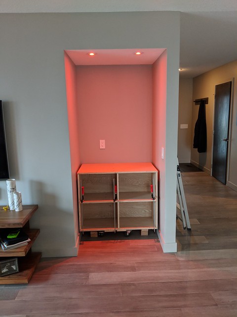 Shelves assembled, testing out the initial fit