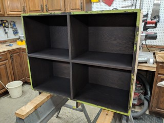 Boxes stained up! This dark, alkyd stain is really a pain in the ass to work with on pre-assemble...