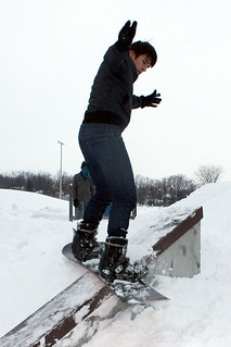 Snowboarding - Anthony with a frontside boardslide