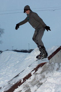 Snowboarding - Gabe sliding the ledge