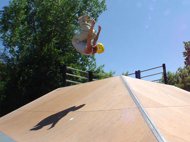 Mike Adam buddy doing a front flip over the pyramid