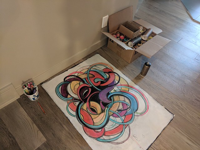 Here's the mockup based on a conversation we had. We wanted a big, abstract, portal-like structur...