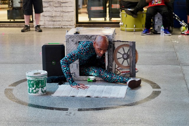 This man liked squeezin into that little box.