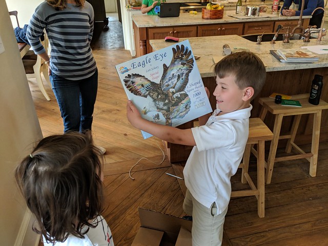 I heard David was in to puzzles, so I next day'd him one from Amazon Prime ... it turned out to be a little advanced... even for the adults.