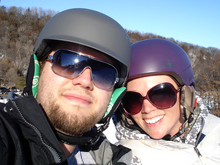 Snowboarding - Riding up a lift at Afton
