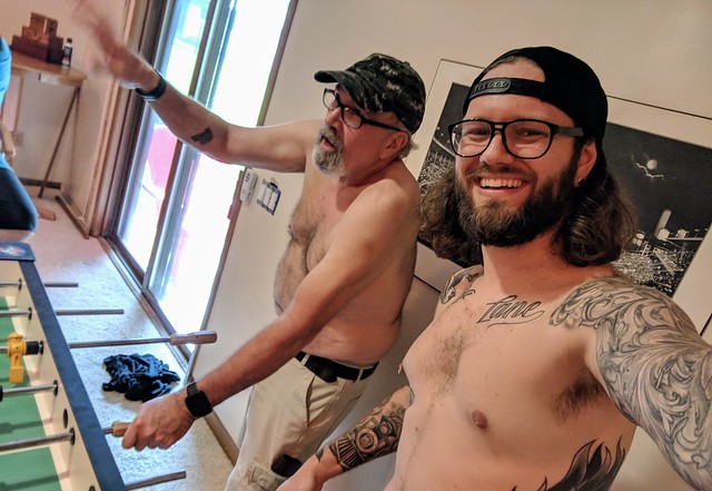 Shirts off foosball