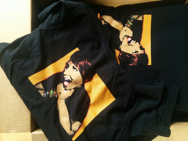 Just got this giant box of tees with @kbroox's face plastered across the front!