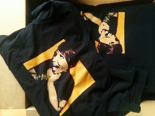 MS - Just got this giant box of tees with @kbroox's face plastered across the front!