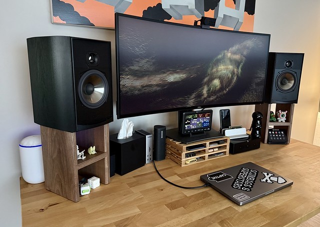 Walnut speaker stands complete