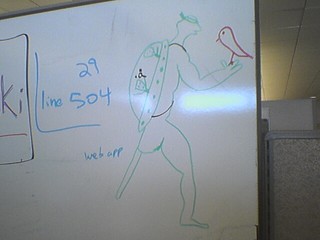 This is an alien with a pegged leg, a novelty UFO baby carrier, and a song bird