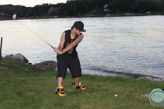 Hittin golf balls across the 700 yard lake