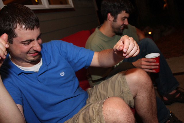 Giggling about something