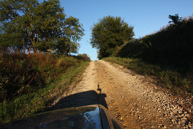 Driving down some awful private service road that google sent josh on.