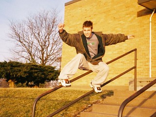 Jason with a "squirrel nuts" grind that he made up