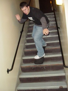 Snowboarding - Snowskating down the steps