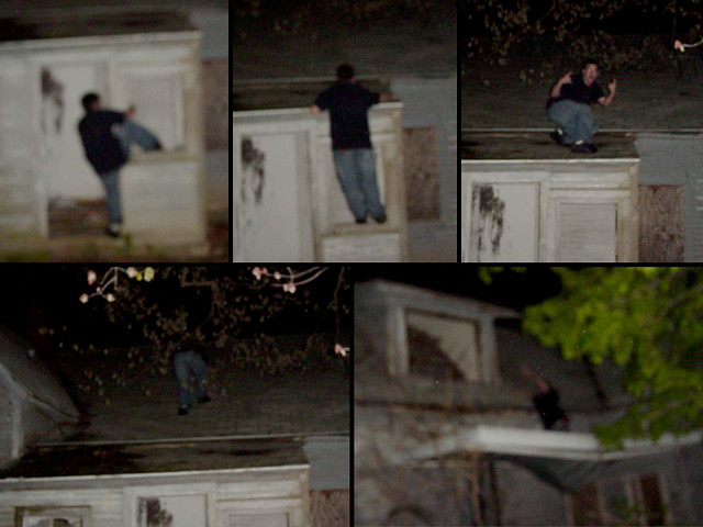 A Scary Series of Blurry Photos when Zach fell off and through a roof