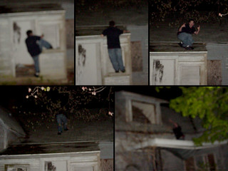 A Scary Series of Blurry Photos when Zach fell off and through a roof