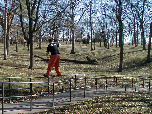Sliding a handrail at a park at WIU
