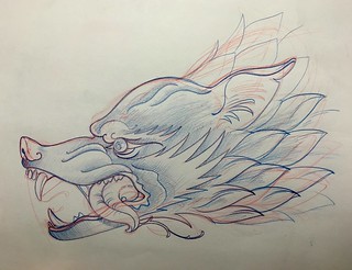 Tattoo - Joshua's sketch of my wolf head tattoo