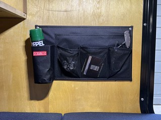 New bedside camper storage. Much more functional.