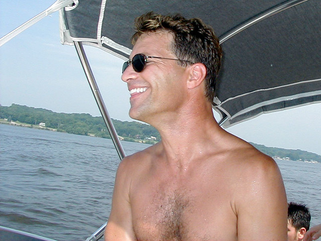 Dad driving the boat