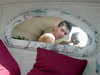 Travis in a mirror in the Cutty