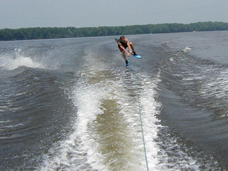 Turbo trying to clear the wake - look how far over he came out of the water, haha