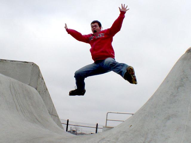 Zach with a super sick jump into the bowl