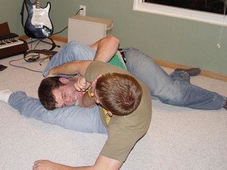 Zach and Aaron wrestling