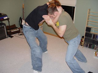 Aaron and Cullen wrestling