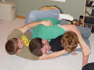 Aaron, Zach, and Cullen wrestling