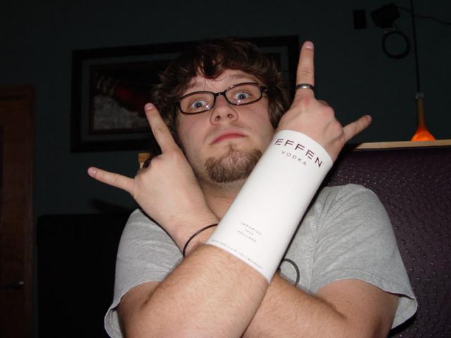 Me wearing the Effen Vodka bottle sleeve