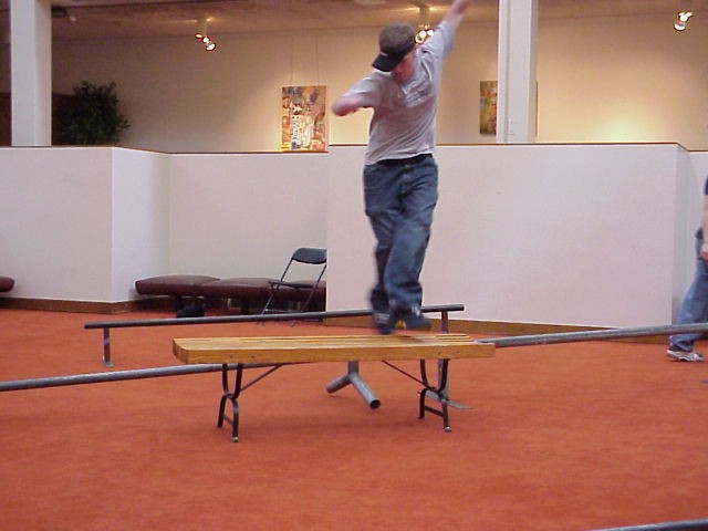 jumping from the rail to the bench